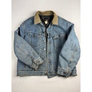 Vintage Lee Riveted Denim Jacket Large Blanket Lined Corduroy Collar Light Wash